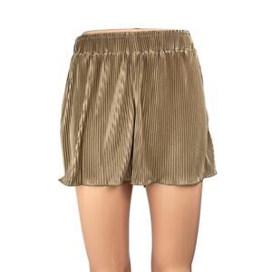 Waverles Brown Satin Pleated High Rise Elastic Waist Flowy Wide Leg Shorts Sz S